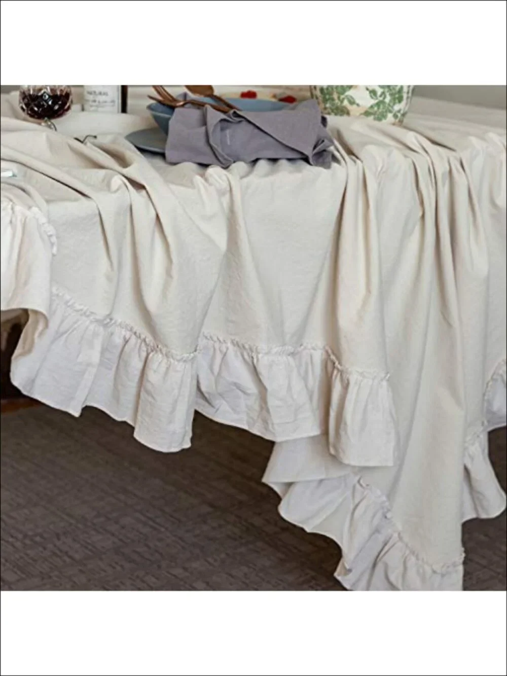 Farmhouse Ruffle Trim Tablecloth 100% Cotton Rectangle for Dining Party